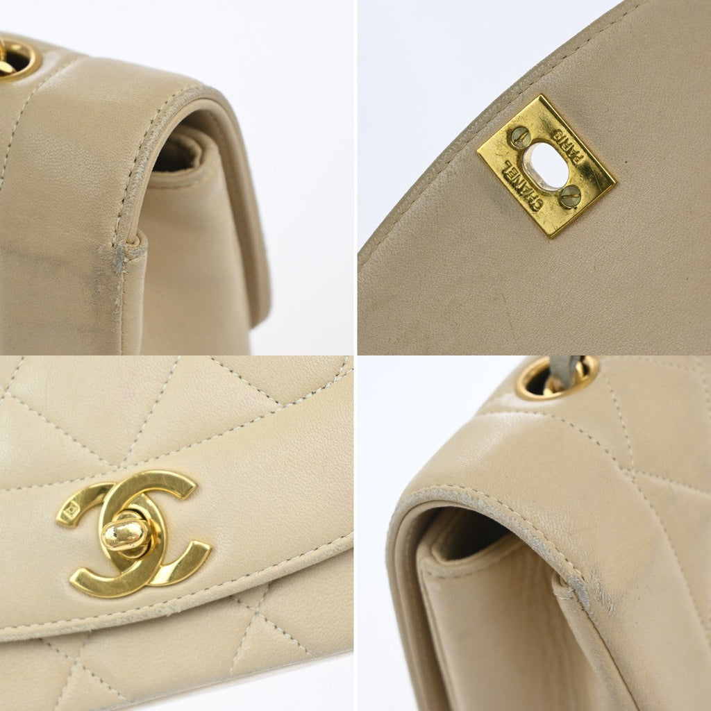 Chanel Diana Flap Bag Quilted Lambskin Beige Leather Shoulder Bag Bag (Pre-Owned)