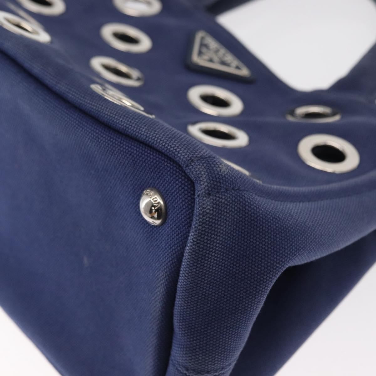 Prada Canapa Convertible Tote Grommet Embellished Canvas Blue Canvas Tote Bag Bag (Pre-Owned)