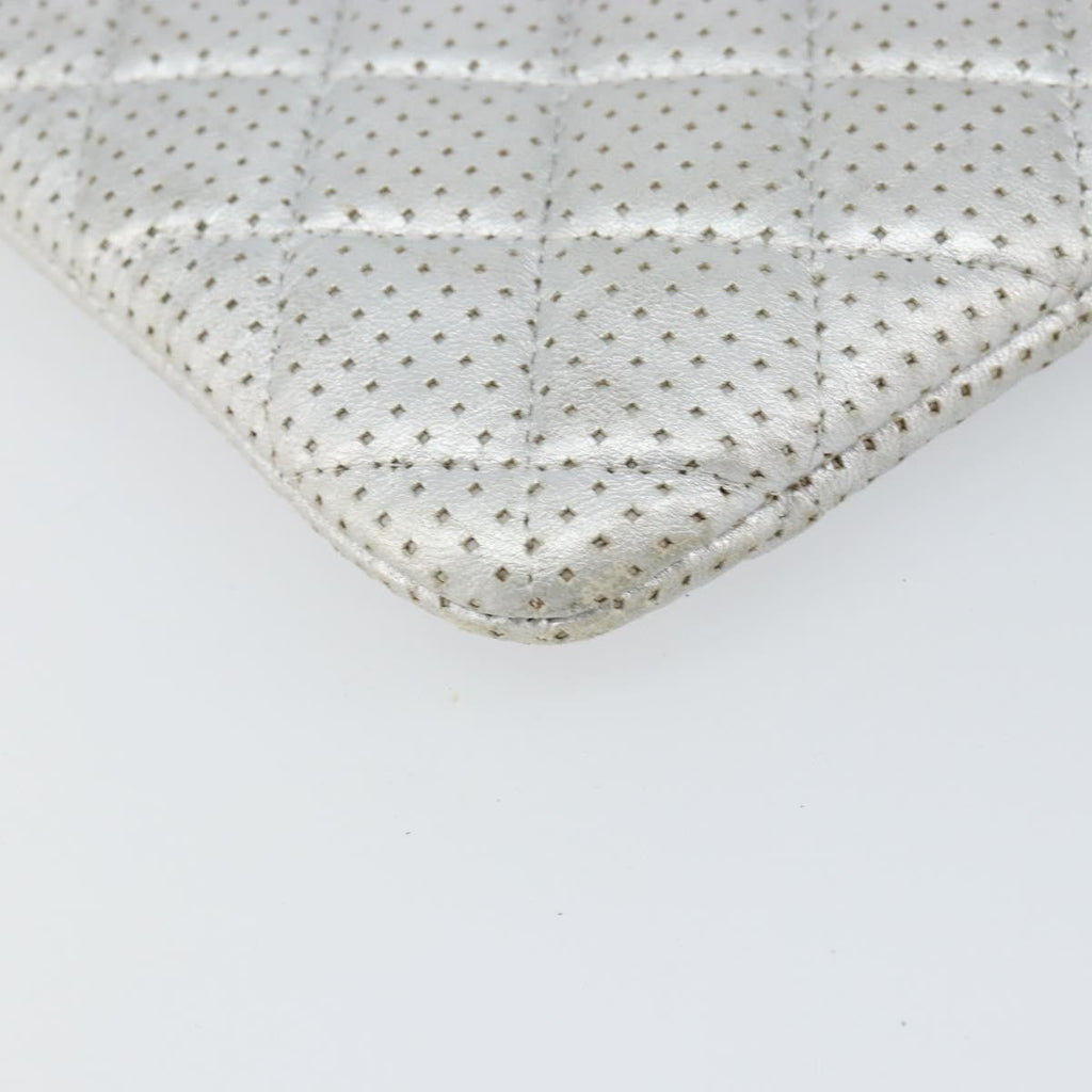 Chanel O Case Clutch Quilted Perforated Lambskin Silver Leather Clutche & Pouche Bag (Pre-Owned)