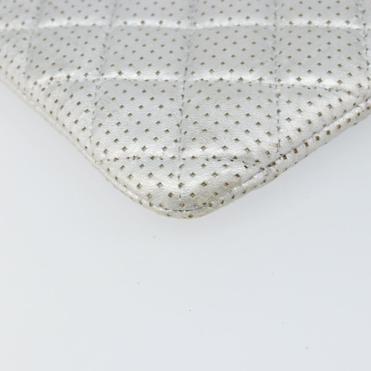 Chanel O Case Clutch Quilted Perforated Lambskin Silver Leather Clutche & Pouche Bag (Pre-Owned)