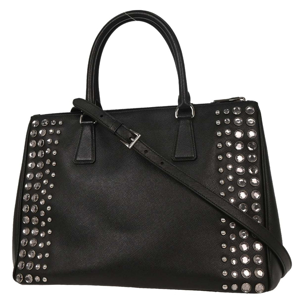 Prada Grommet Galleria Double Zip Tote City Calfskin Black Leather Shoulder Bag Bag (Pre-Owned)