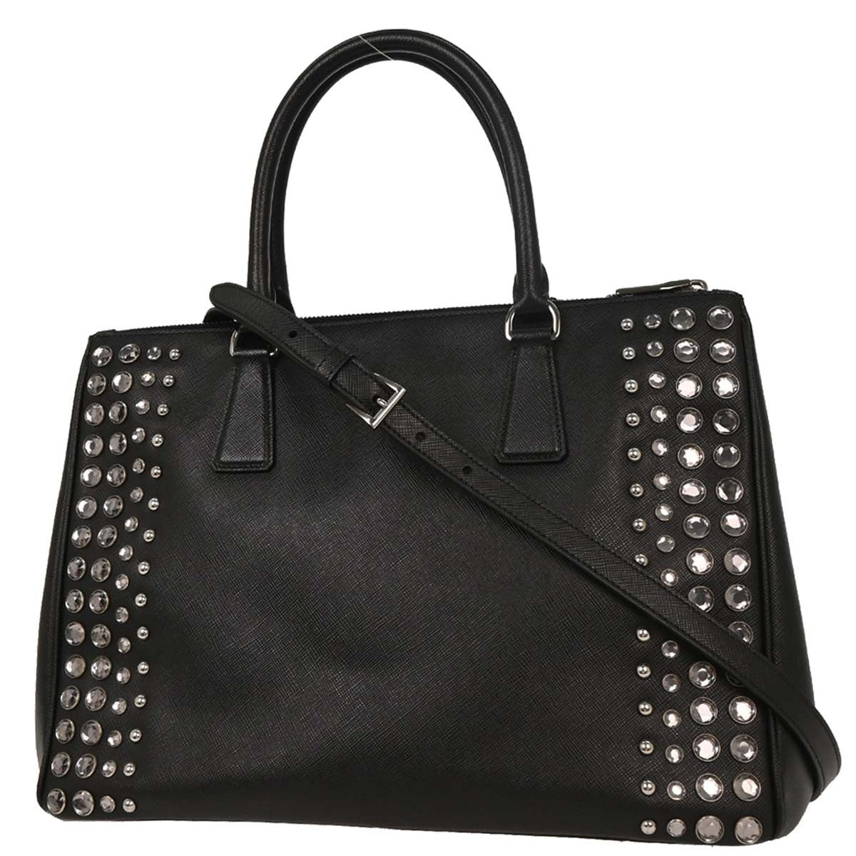 Prada Grommet Galleria Double Zip Tote City Calfskin Black Leather Shoulder Bag Bag (Pre-Owned)