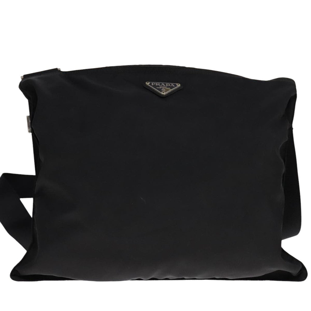 Prada Flat Messenger Bag Tessuto Black Nylon Shoulder Bag Bag (Pre-Owned)