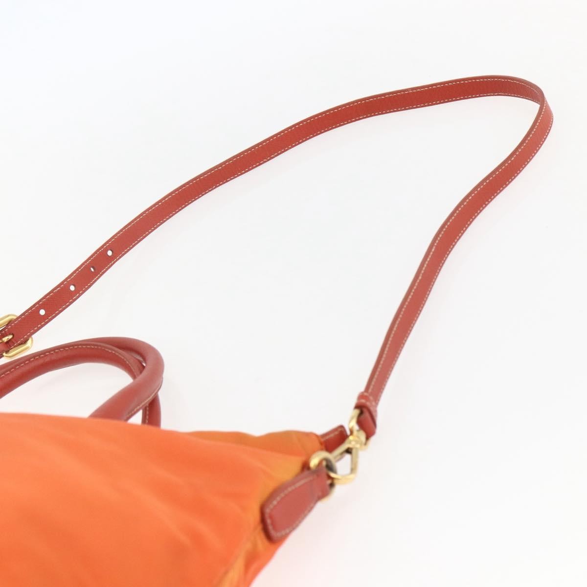 Prada Convertible Flap Tote Tessuto And Saffiano Leather Orange Nylon Tote Bag Bag (Pre-Owned)