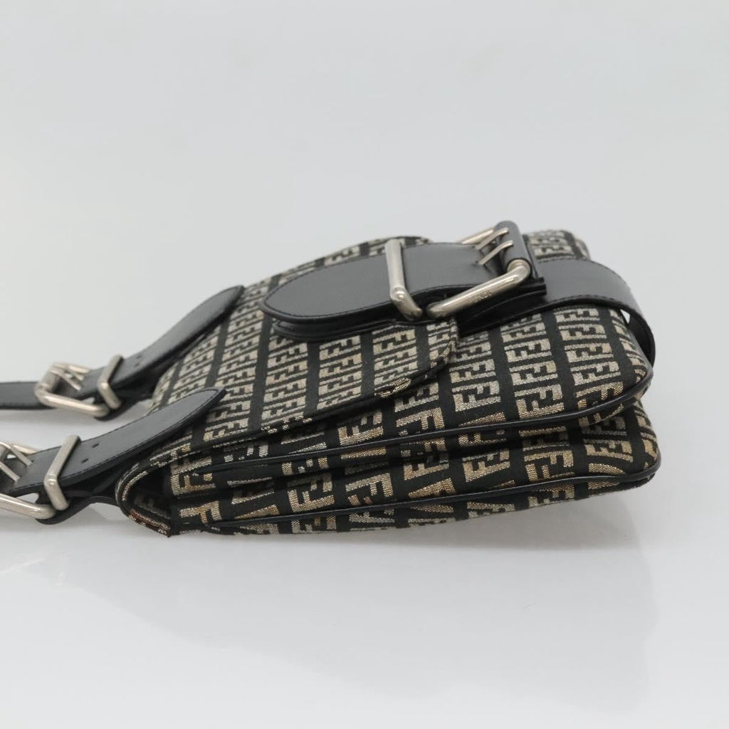 Fendi Buckle Flap Shoulder Bag Zucchino Canvas Black Canvas Shoulder Bag Bag (Pre-Owned)