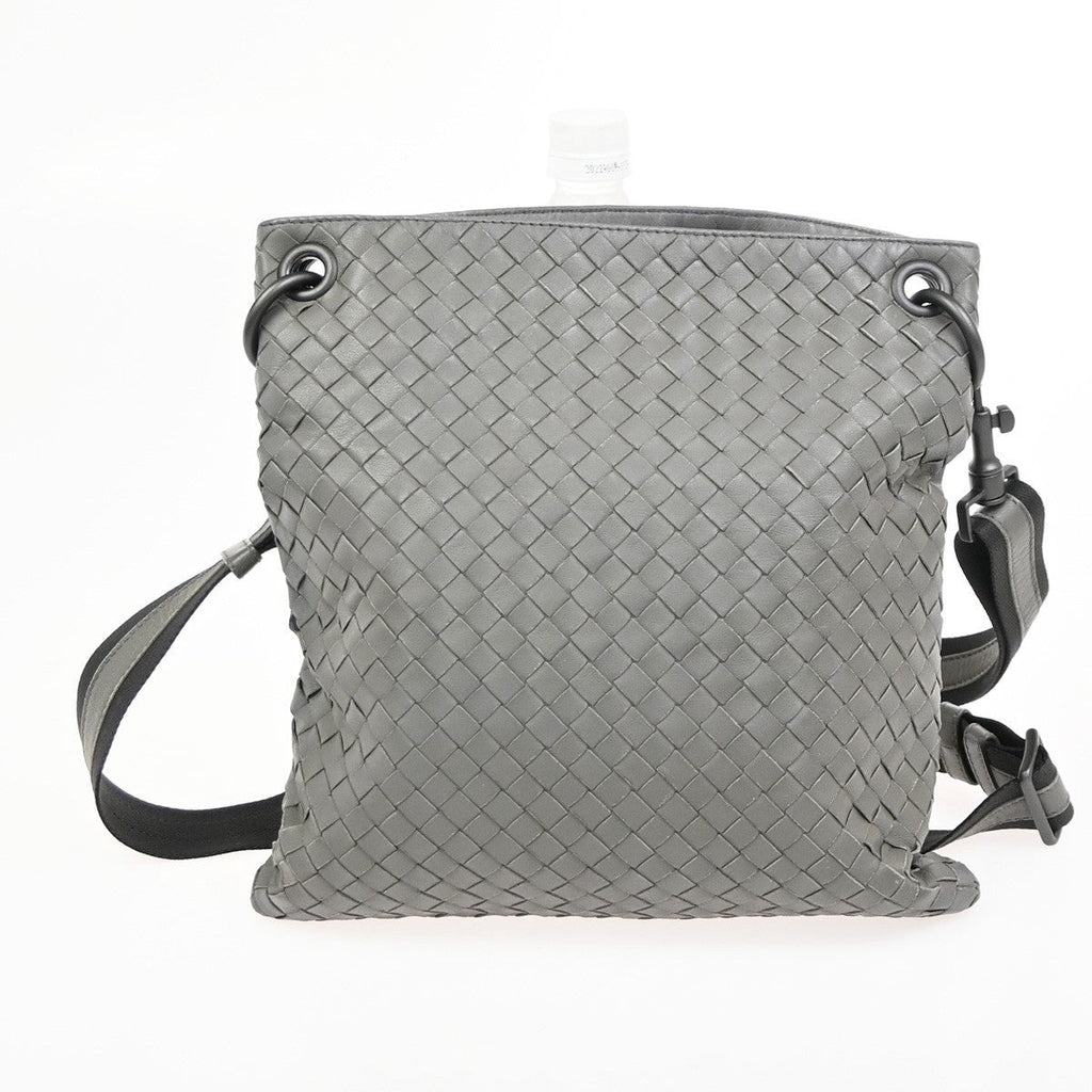 Bottega Veneta Flat Messenger Bag Intrecciato Nappa Gray Leather Shoulder Bag Bag (Pre-Owned)