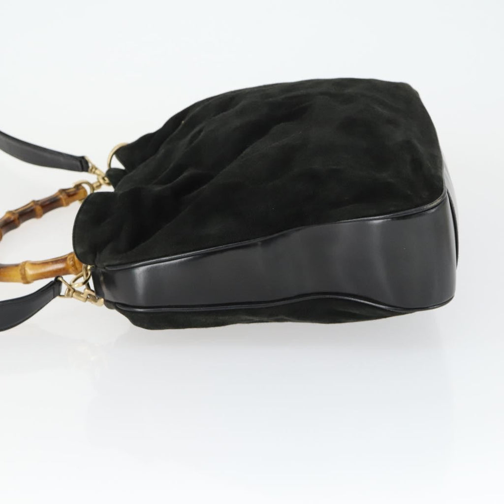 Gucci Vintage Bamboo Hobo Suede Black Suede Handbag (Pre-Owned)
