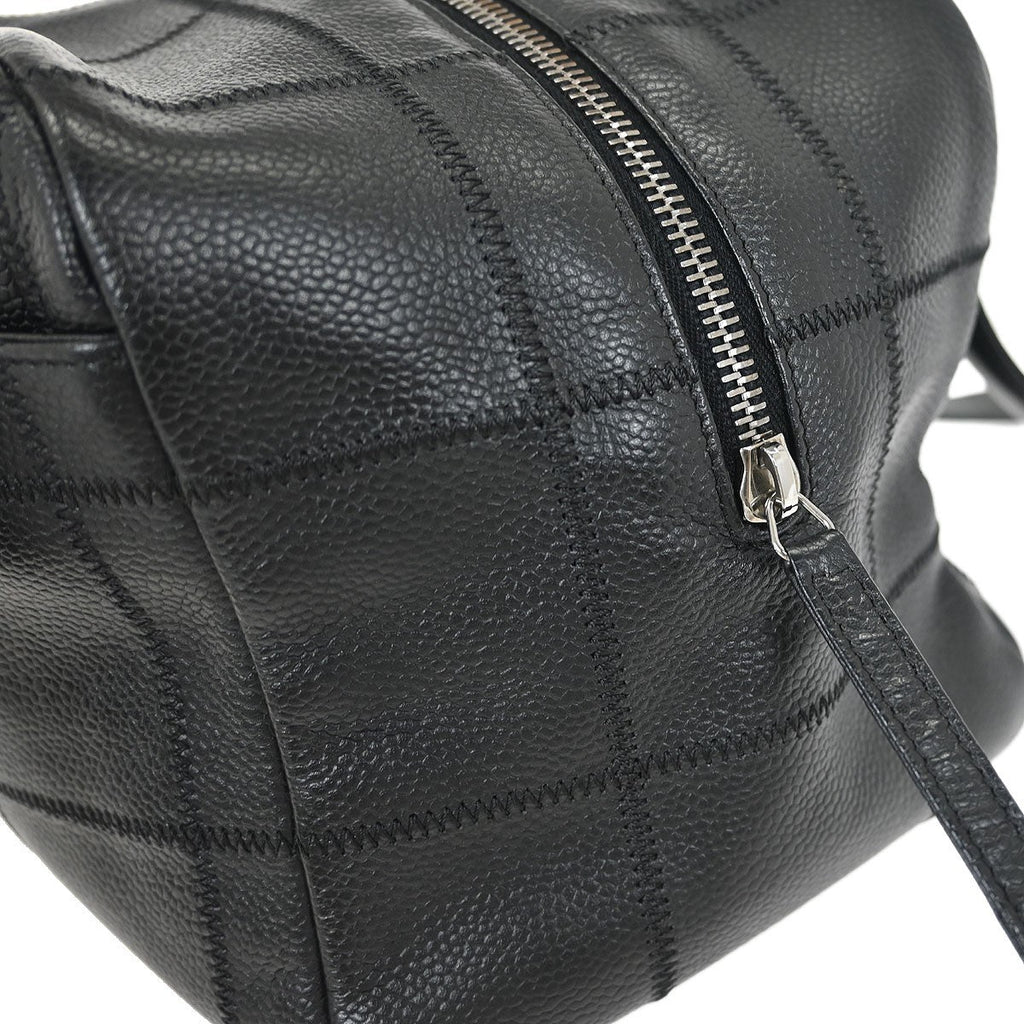 Chanel Square Stitch Bowler Bag Quilted Caviar Black Leather Shoulder Bag Bag (Pre-Owned)