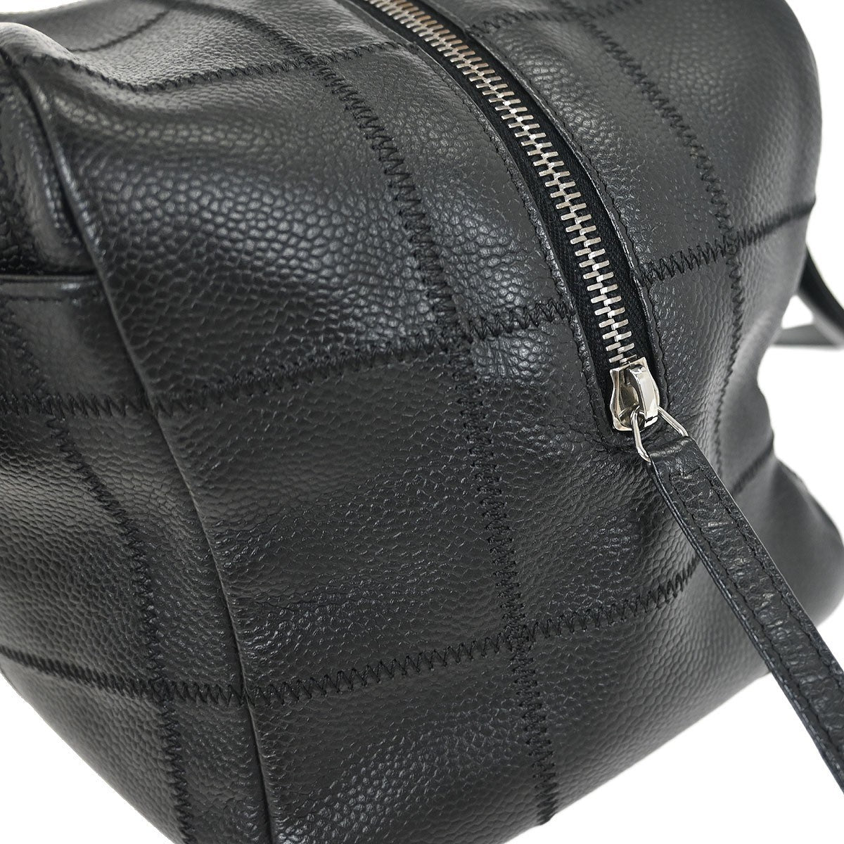 Chanel Square Stitch Bowler Bag Quilted Caviar Black Leather Shoulder Bag Bag (Pre-Owned)