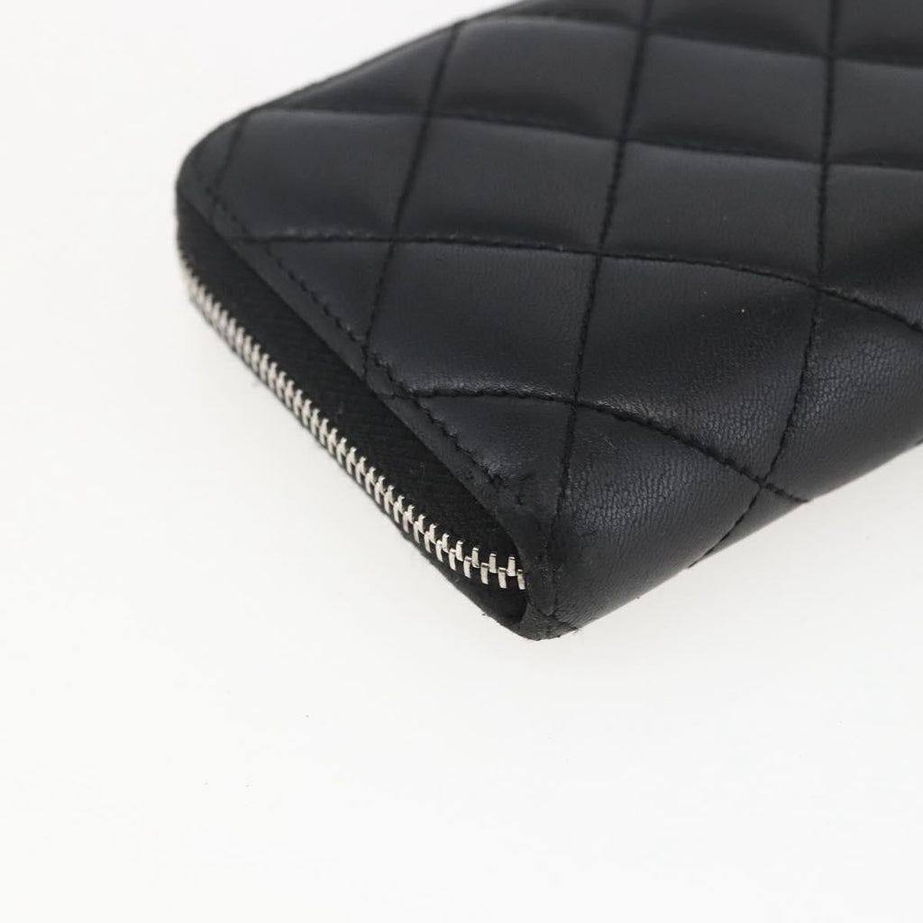 Chanel Zip Around Organizer Wallet Quilted Lambskin Black Leather Wallets Accessory (Pre-Owned)