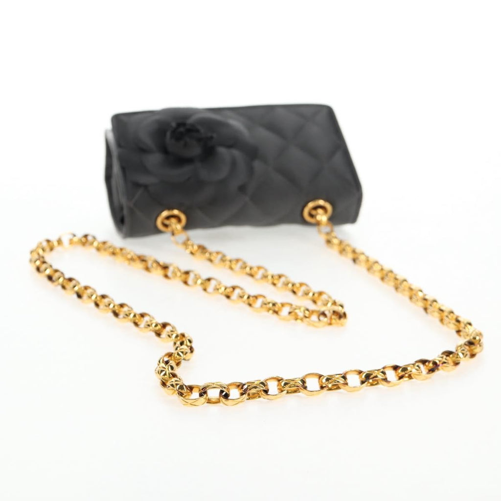 Chanel Vintage Camellia Flap Bag Satin Gray Satin Clutche & Pouche Bag (Pre-Owned)