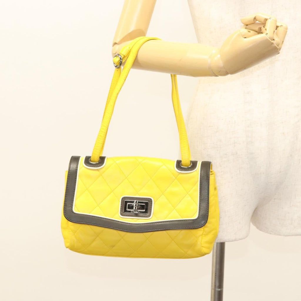Chanel Two Tone Mademoiselle Lock Flap Bag Quilted Lambskin Yellow Leather Shoulder Bag Bag (Pre-Owned)