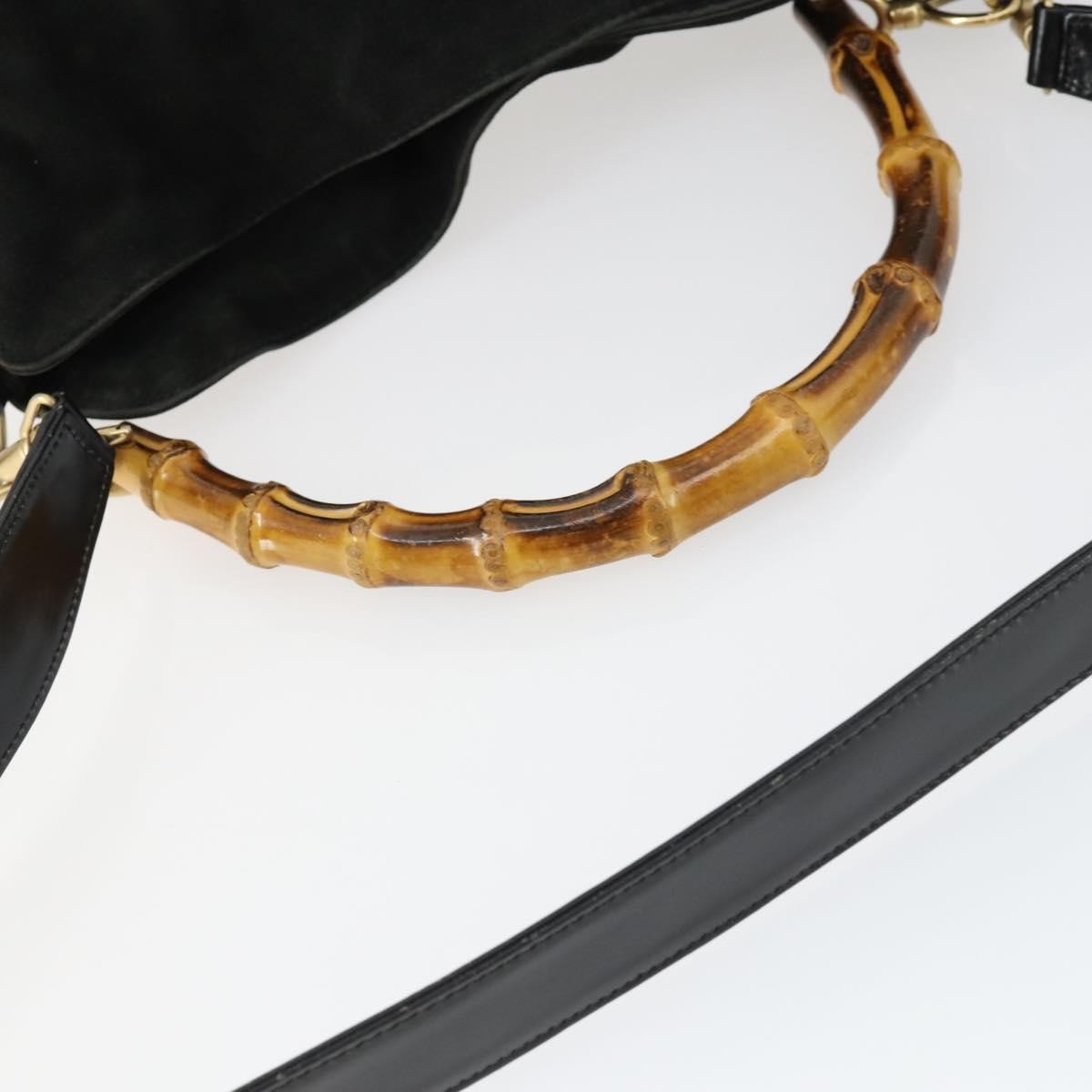 Gucci Vintage Bamboo Hobo Suede Black Suede Handbag (Pre-Owned)