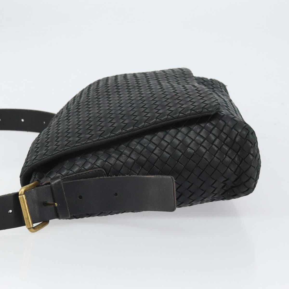 Bottega Veneta Square Flap Messenger Bag Intrecciato Nappa Black Leather Shoulder Bag Bag (Pre-Owned)