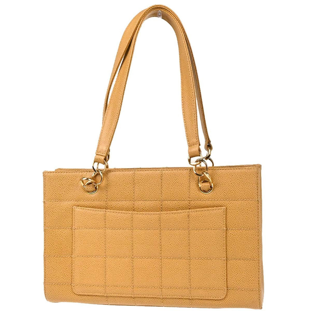 Chanel Vintage Chocolate Bar Open Tote Quilted Caviar Beige Leather Tote Bag Bag (Pre-Owned)