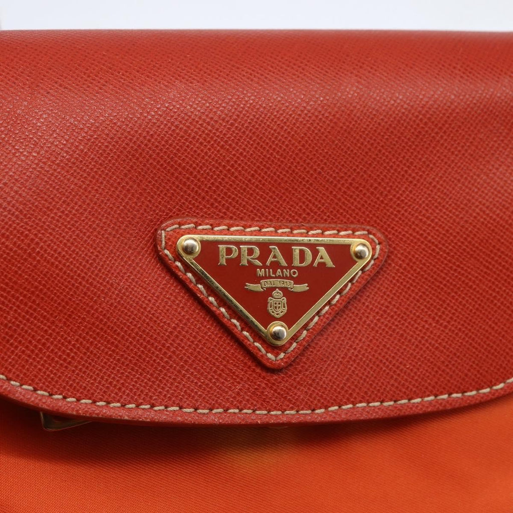 Prada Convertible Flap Tote Tessuto And Saffiano Leather Orange Nylon Tote Bag Bag (Pre-Owned)