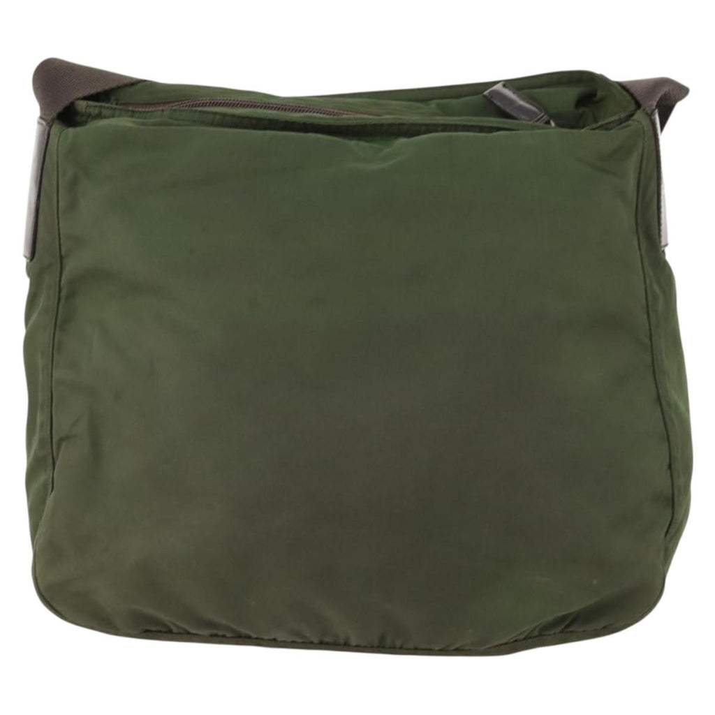 Prada Zip Top Messenger Bag Tessuto Khaki Nylon Shoulder Bag Bag (Pre-Owned)