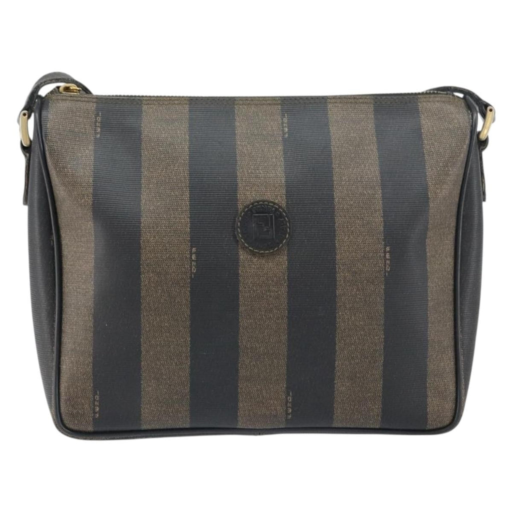 Fendi Vintage Pequin Shoulder Bag Pequin Brown Canvas Shoulder Bag Bag (Pre-Owned)