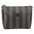 Fendi Vintage Pequin Shoulder Bag Pequin Brown Canvas Shoulder Bag Bag (Pre-Owned)
