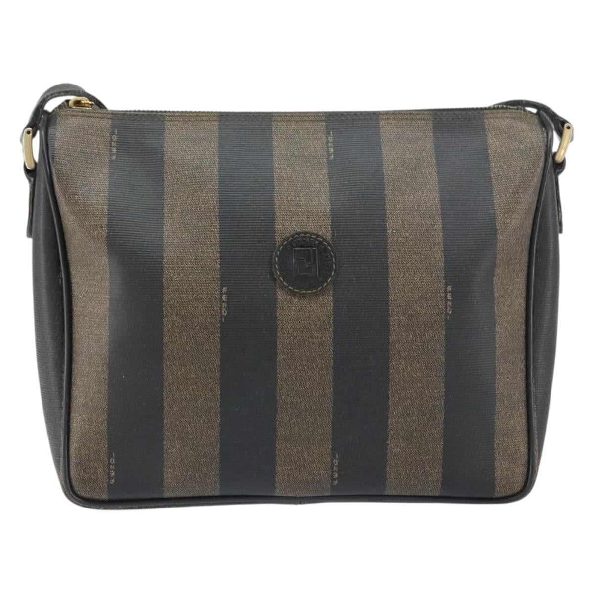 Fendi Vintage Pequin Shoulder Bag Pequin Brown Canvas Shoulder Bag Bag (Pre-Owned)