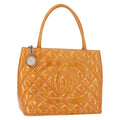 Chanel Medallion Tote Quilted Patent Beige Patent_Leather Tote Bag Bag (Pre-Owned)