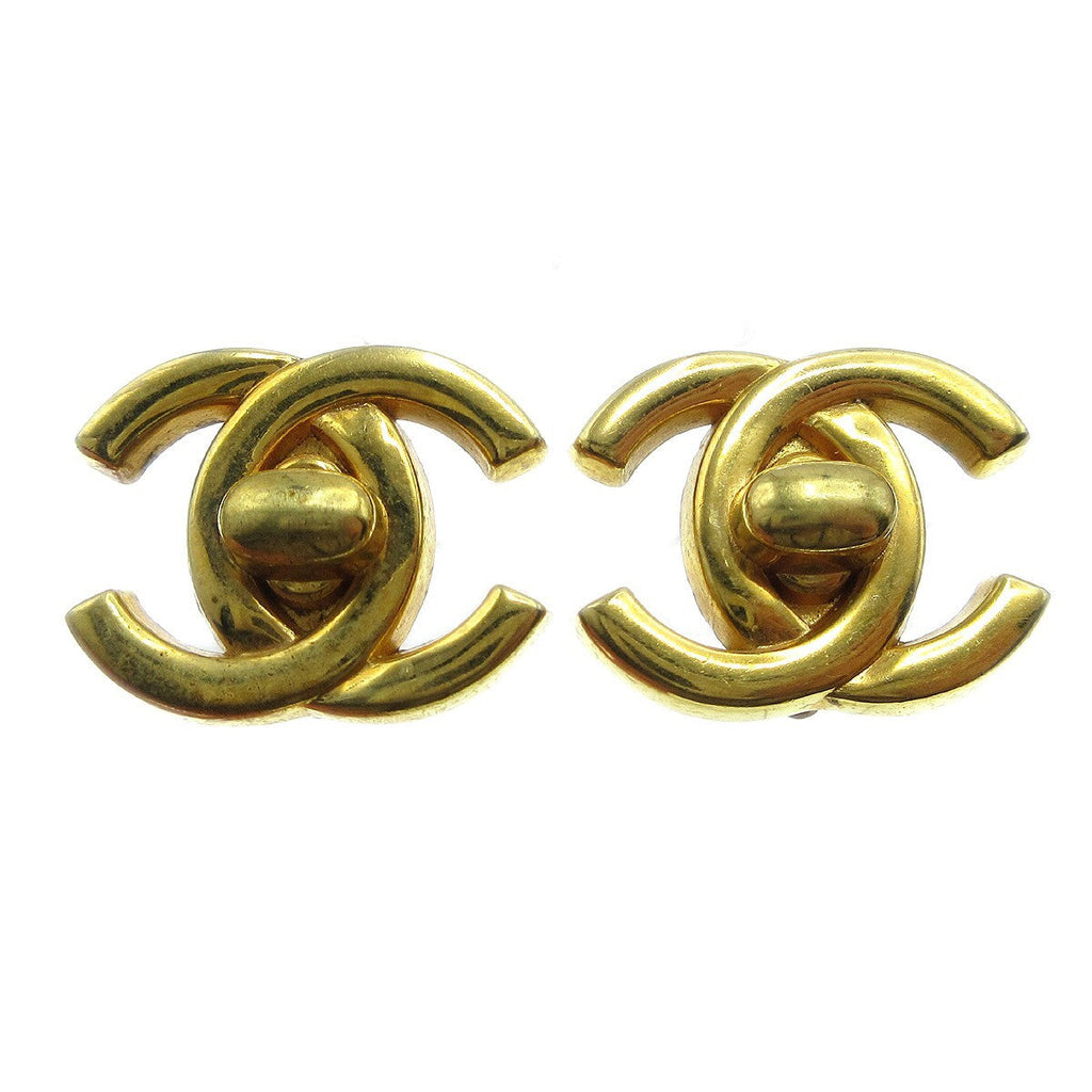 Chanel Cc Turnlock Clip-On Earrings Metal Gold Gold_Plated Earrings Jewelry (Pre-Owned)