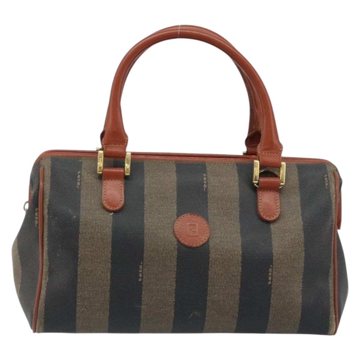 Fendi Vintage Pequin Convertible Boston Bag Coated Canvas Brown Canvas Handbag (Pre-Owned)