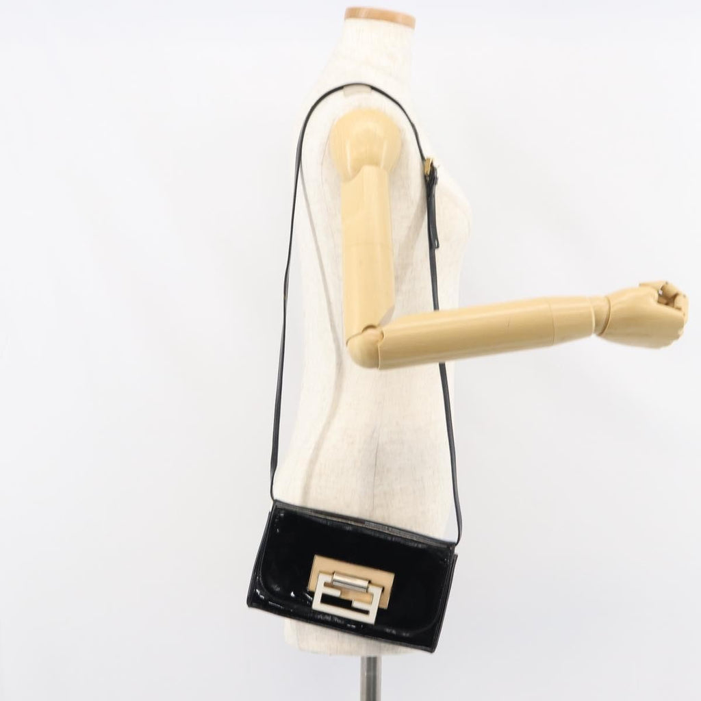 Fendi Vintage Shoulder Bag Enamel Black Patent_Leather Shoulder Bag Bag (Pre-Owned)