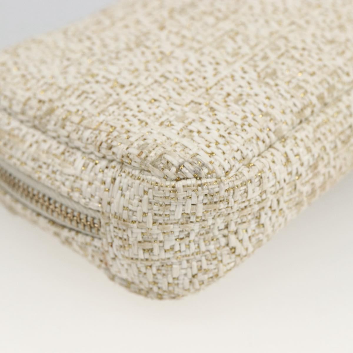 Chanel Deauville Curvy Cosmetic Pouch Tweed Gold Tweed Clutche & Pouche Bag (Pre-Owned)