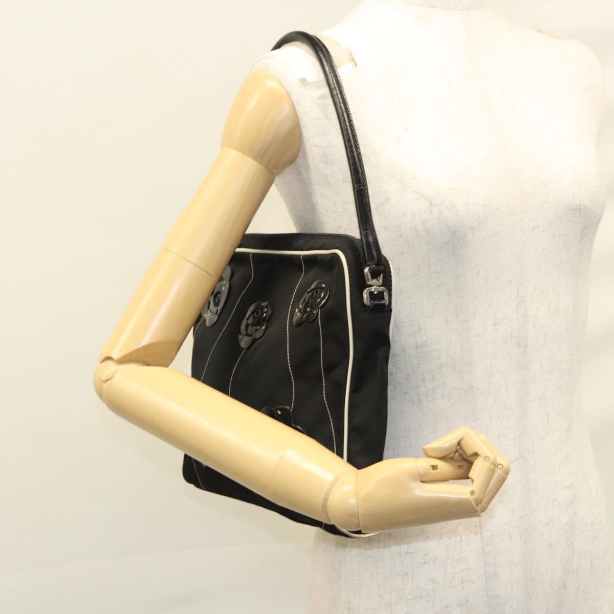 Prada Vintage Shoulder Bag Nylon And Leather Black Nylon Shoulder Bag Bag (Pre-Owned)
