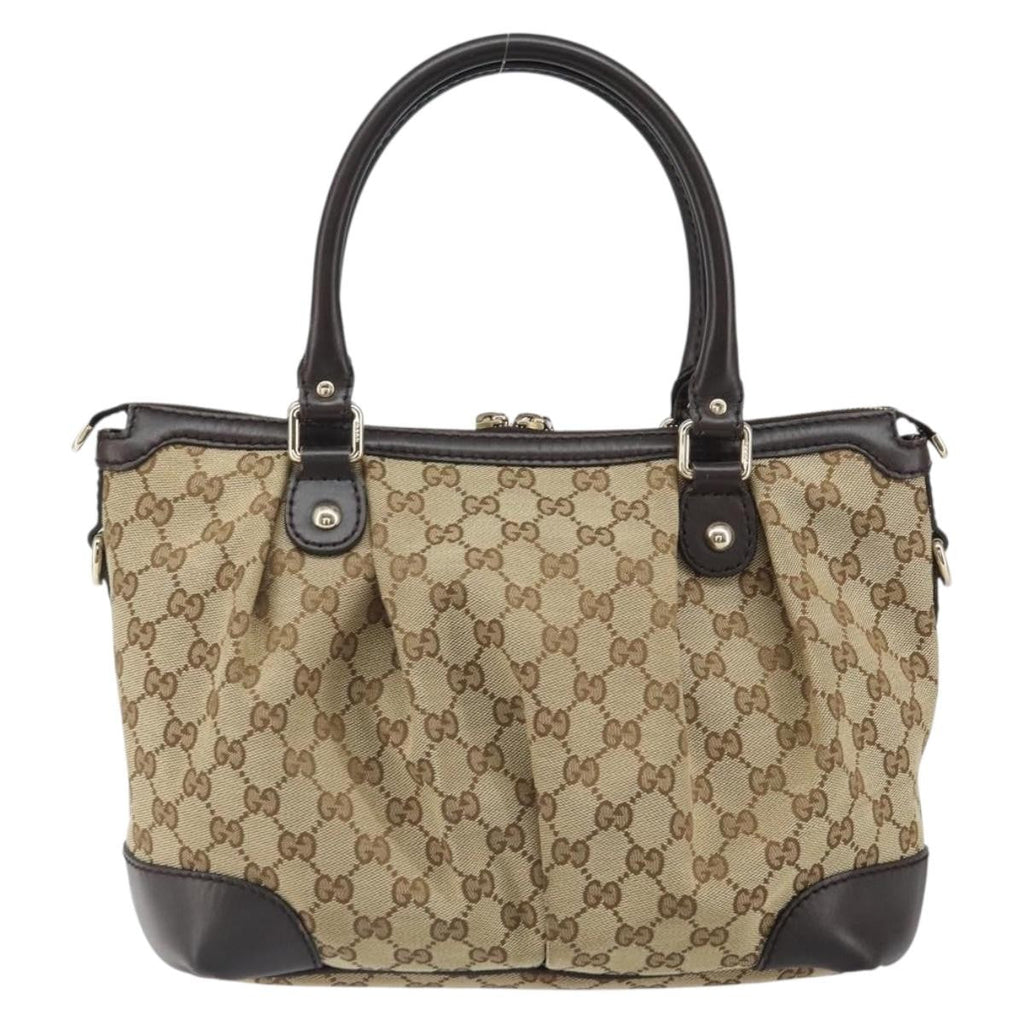 Gucci Sukey Top Handle Satchel Gg Canvas With Leather Beige Canvas Handbag (Pre-Owned)