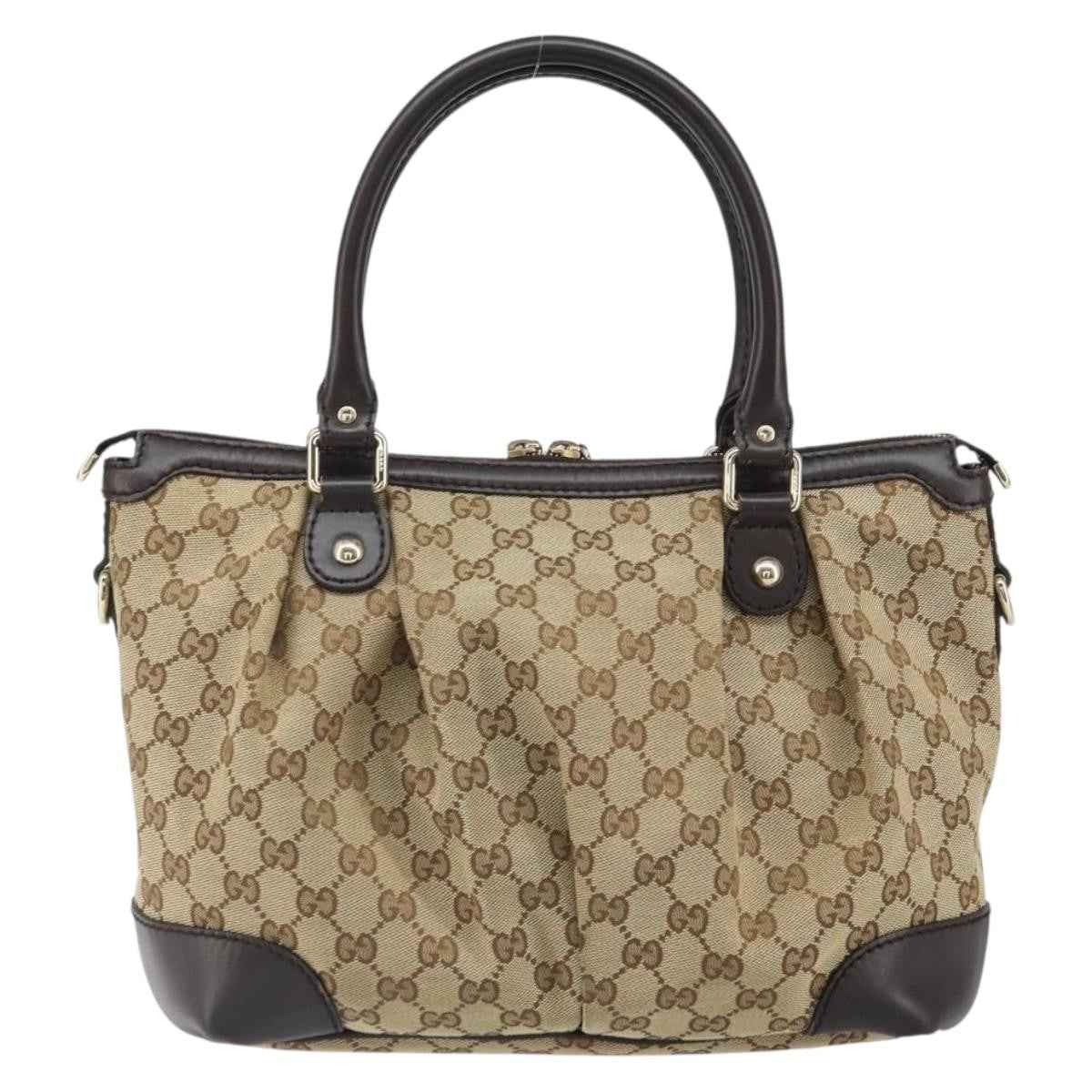 Gucci Sukey Top Handle Satchel Gg Canvas With Leather Beige Canvas Handbag (Pre-Owned)