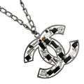 Chanel Cc Pendant Necklace Metal With Crystals Silver Metal Necklace Jewelry (Pre-Owned)