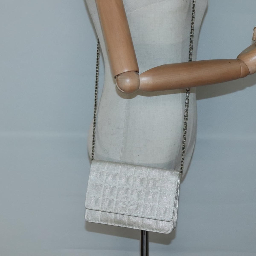Chanel Travel Line Wallet On Chain Quilted Nylon Silver Nylon Bag (Pre-Owned)