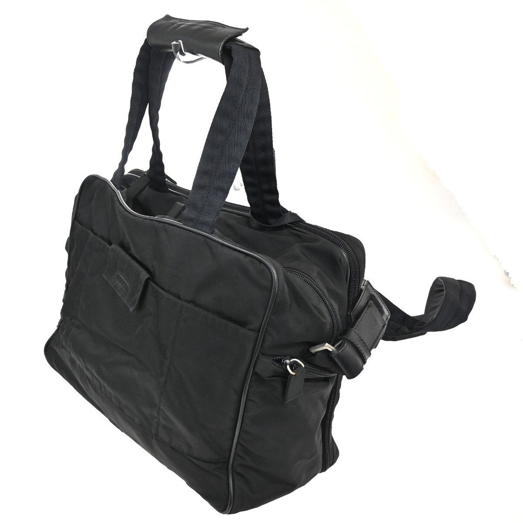 Prada Expandable Front Zip Boston Bag Tessuto Black Nylon Travel Bag Bag (Pre-Owned)