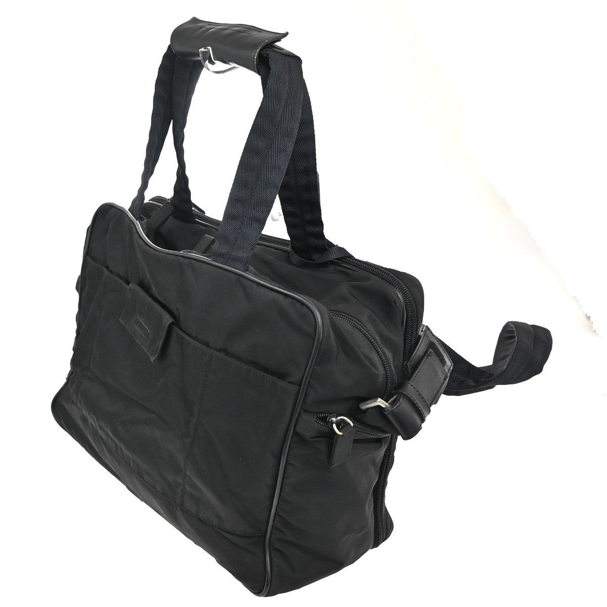 Prada Expandable Front Zip Boston Bag Tessuto Black Nylon Travel Bag Bag (Pre-Owned)