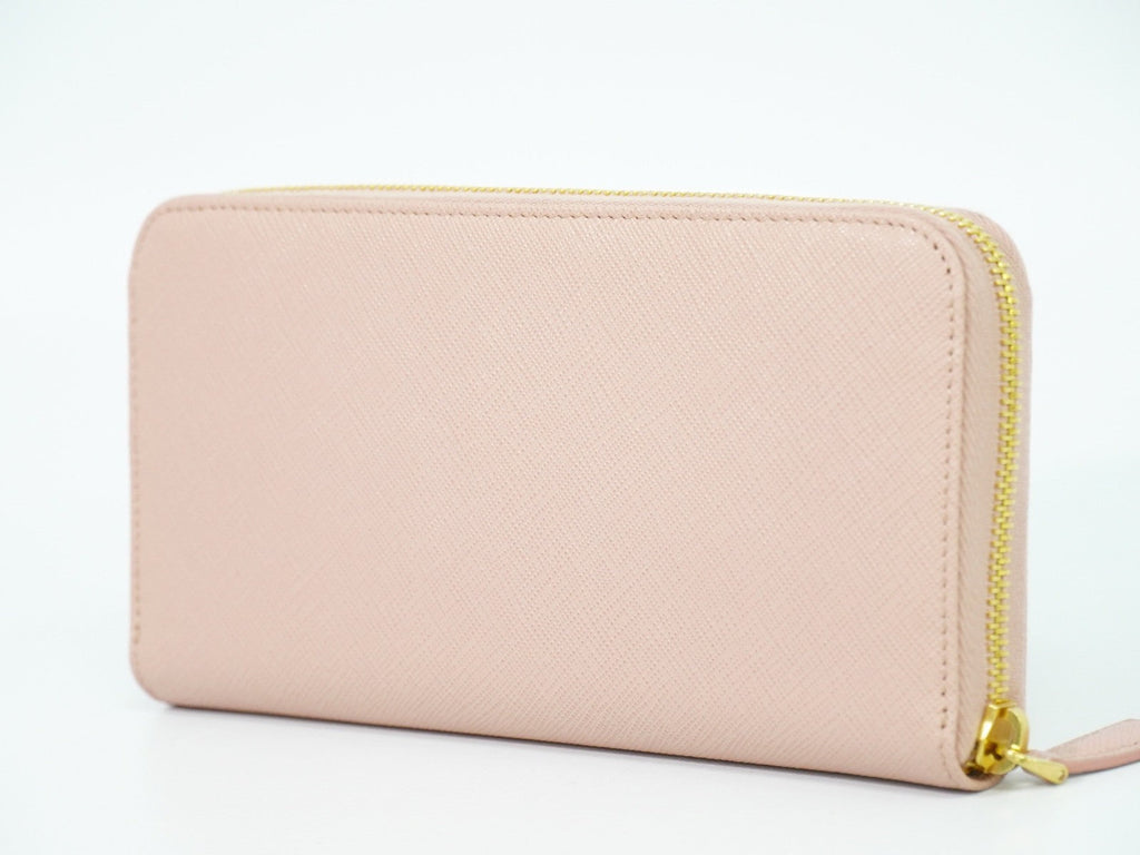Prada Bow Zip Around Wallet Saffiano Leather Pink Leather Wallets Accessory (Pre-Owned)