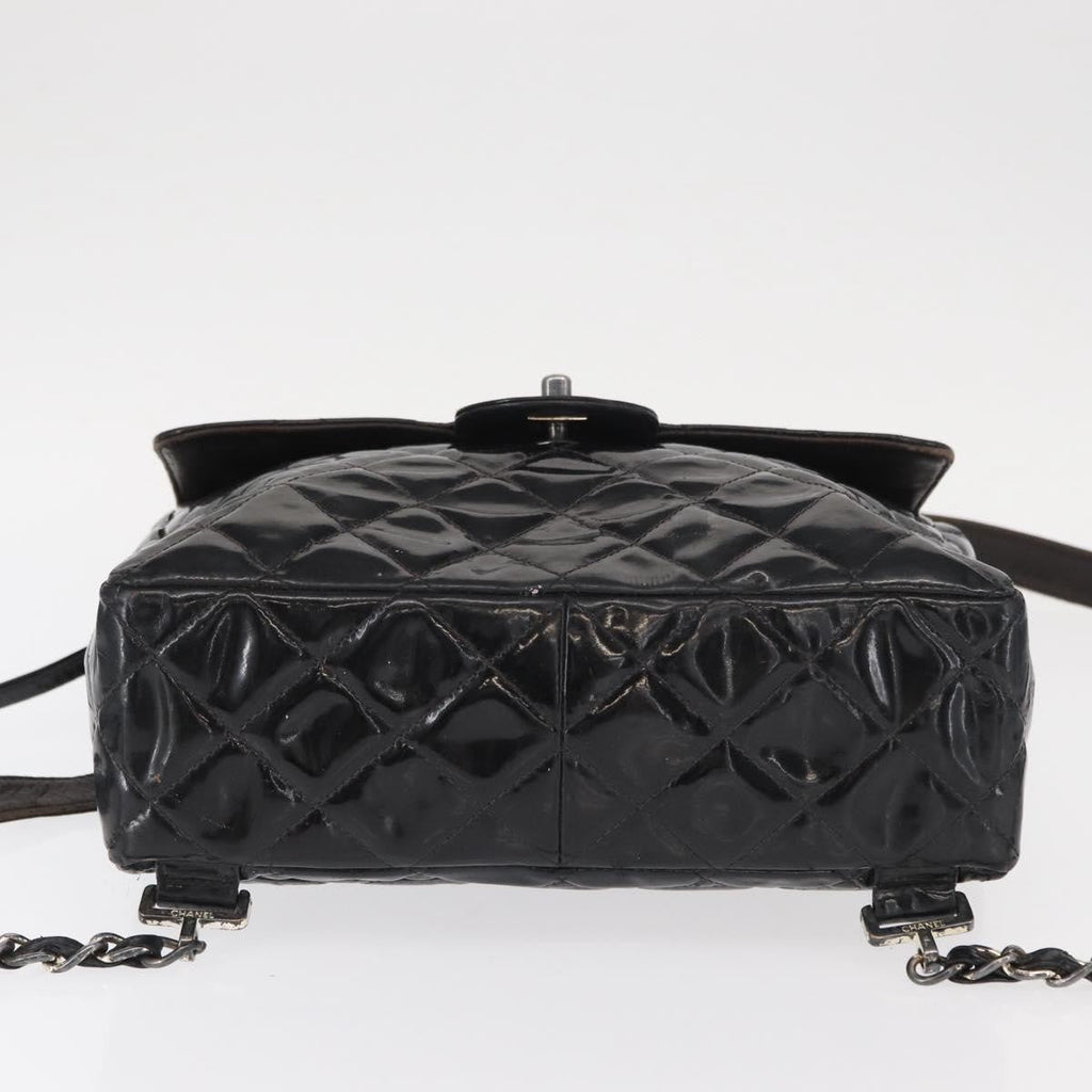 Chanel Vintage Square Flap Backpack Enamel Black Patent_Leather Backpack Bag (Pre-Owned)