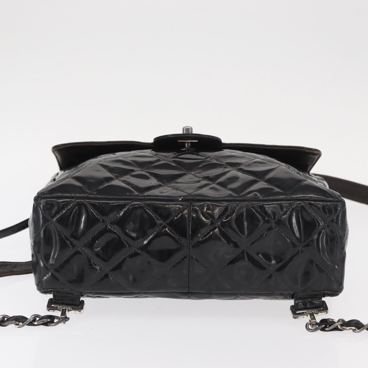 Chanel Vintage Square Flap Backpack Enamel Black Patent_Leather Backpack Bag (Pre-Owned)