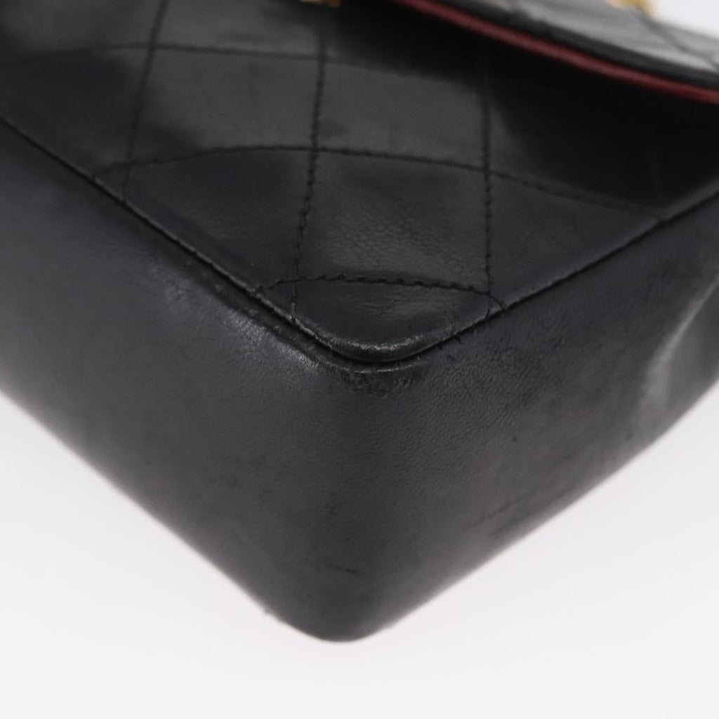 Chanel Vintage Square Cc Flap Bag Quilted Lambskin Black Leather Shoulder Bag Bag (Pre-Owned)