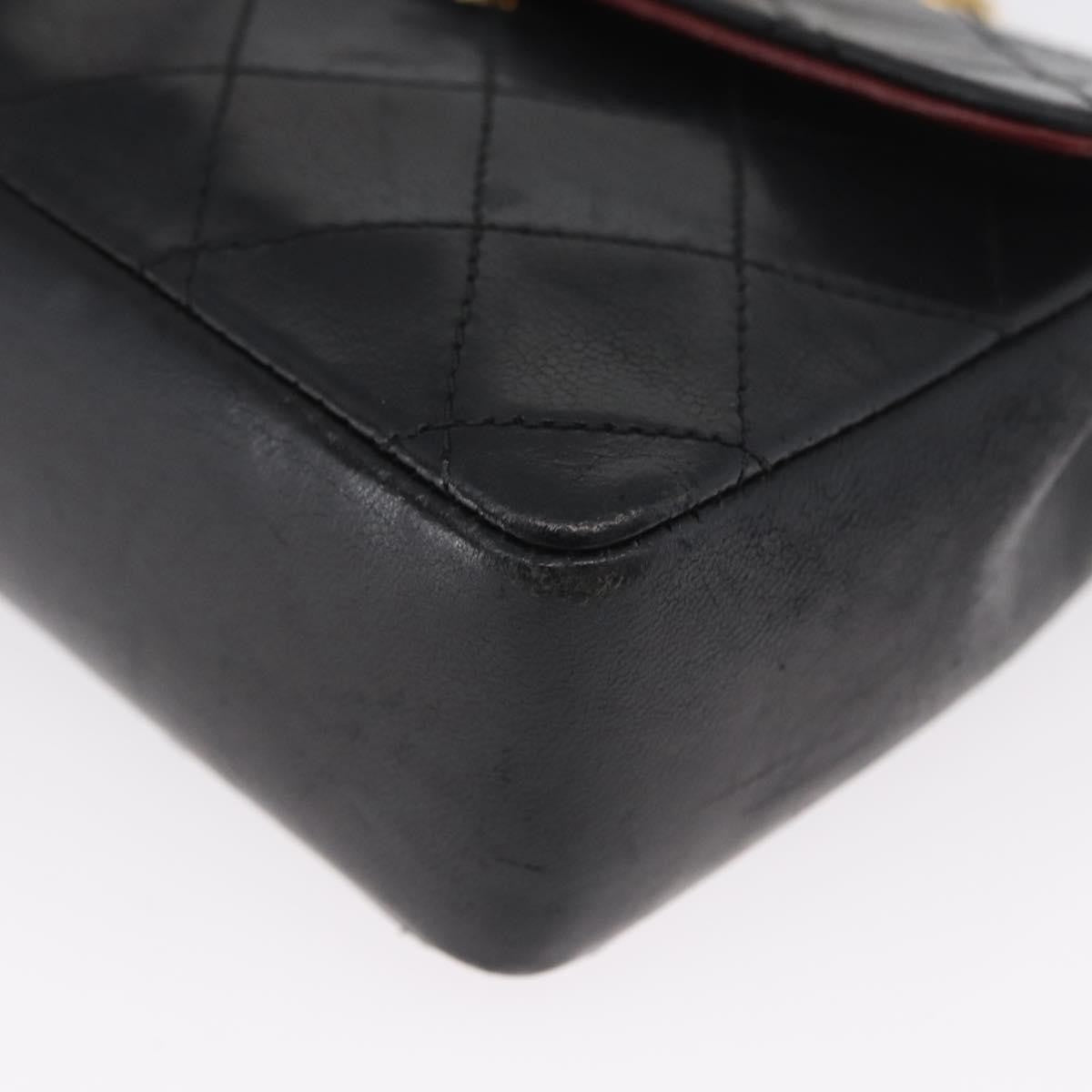Chanel Vintage Square Cc Flap Bag Quilted Lambskin Black Leather Shoulder Bag Bag (Pre-Owned)