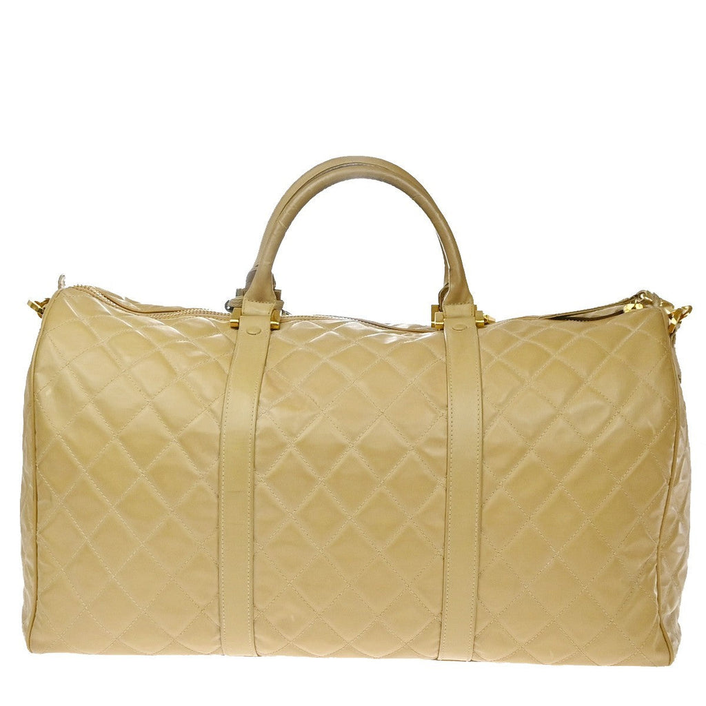 Chanel Vintage Bowler Bag Lambskin Beige Patent_Leather Handbag (Pre-Owned)