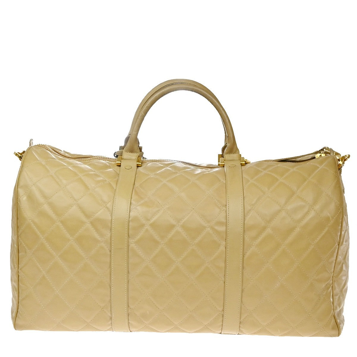Chanel Vintage Bowler Bag Lambskin Beige Patent_Leather Handbag (Pre-Owned)