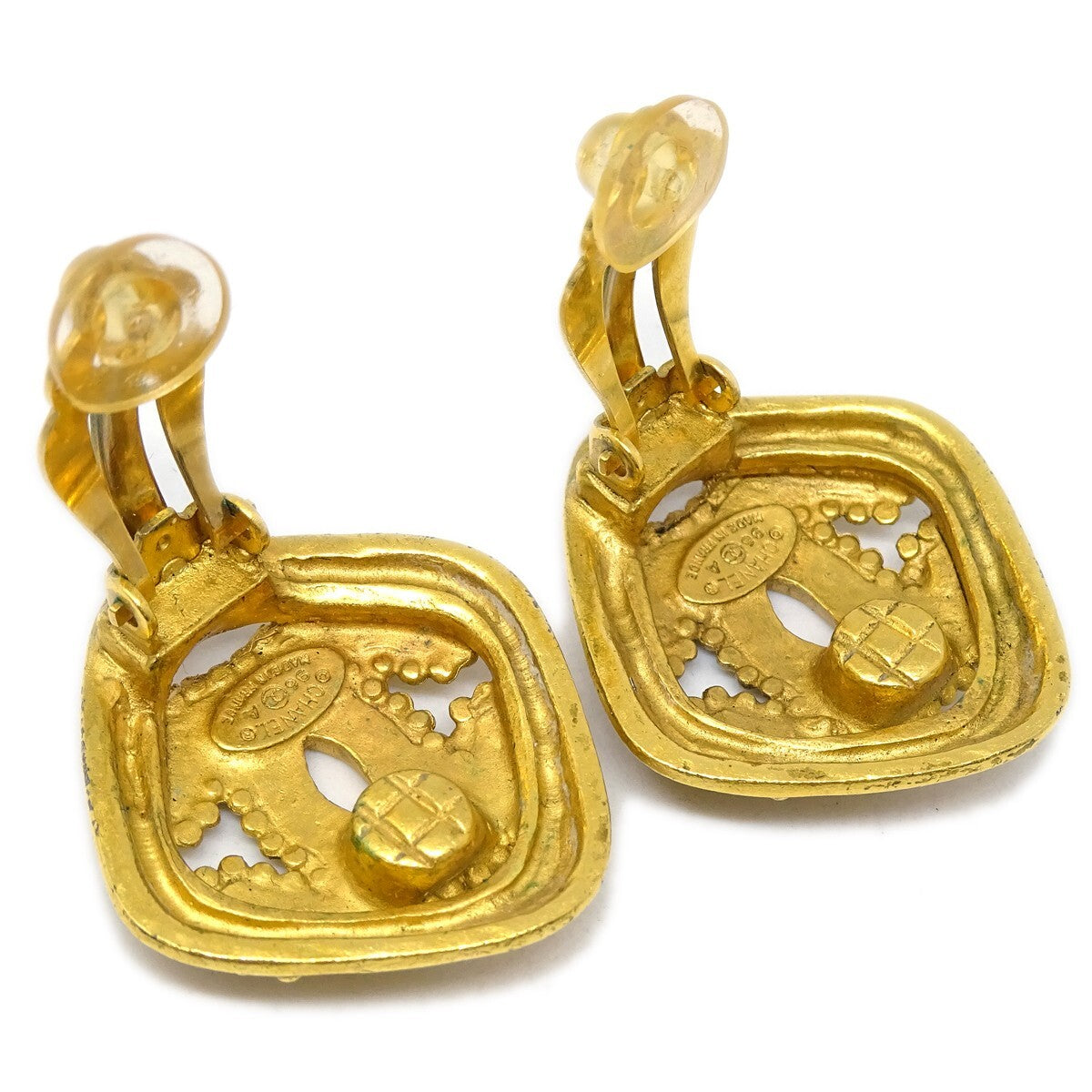 Chanel Cc Rhombus Clip-On Earrings Metal Gold Gold_Plated Earrings Jewelry (Pre-Owned)