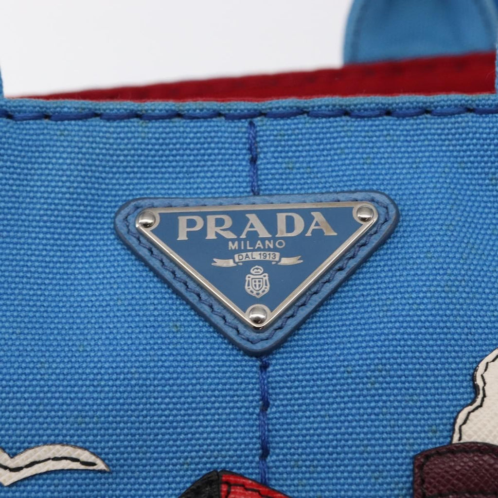 Prada Canapa Convertible Tote Canvas With Applique Blue Canvas Tote Bag Bag (Pre-Owned)