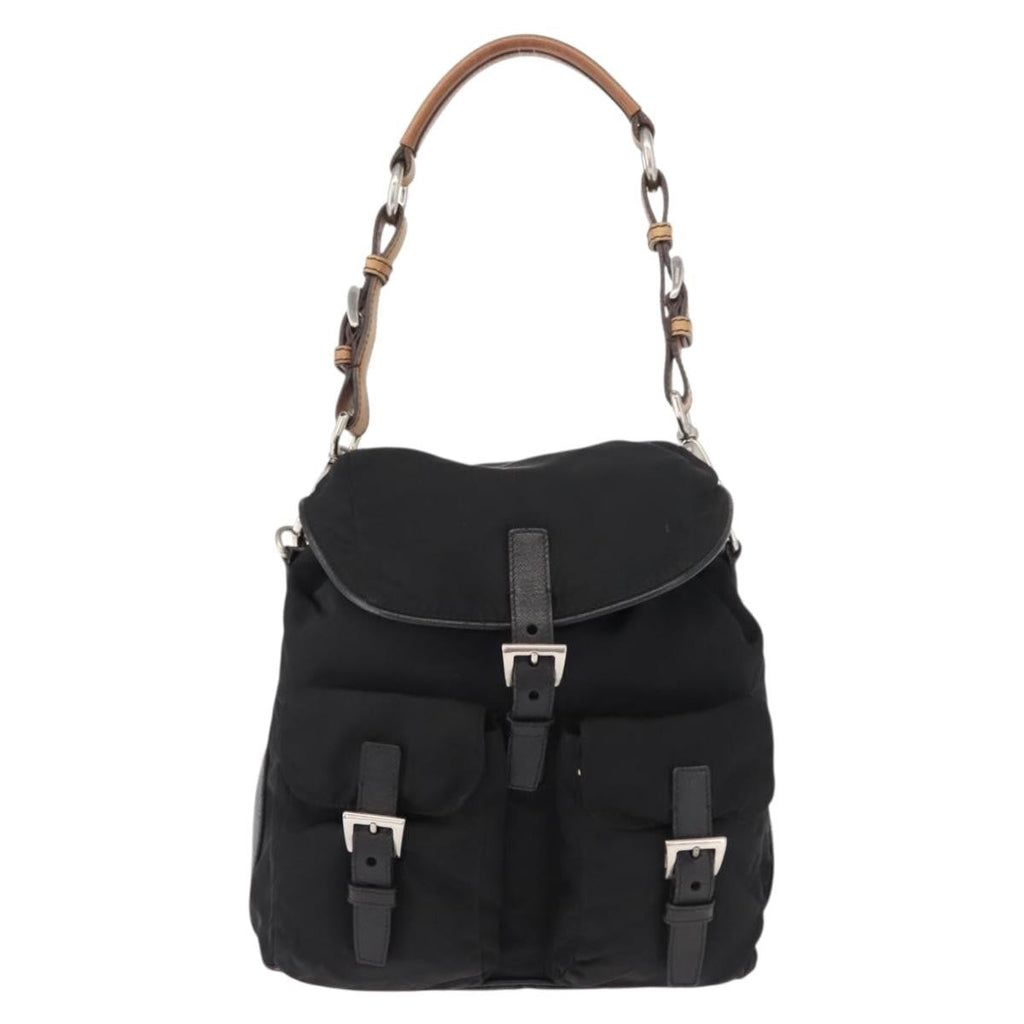 Prada Double Pocket Drawstring Shoulder Bag Tessuto Black Nylon Shoulder Bag Bag (Pre-Owned)