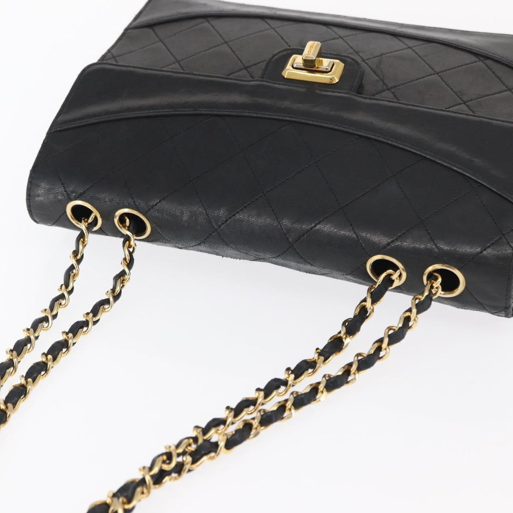 Chanel Vintage Mademoiselle Lock Trapezoid Flap Bag Quilted Lambskin Black Leather Shoulder Bag Bag (Pre-Owned)