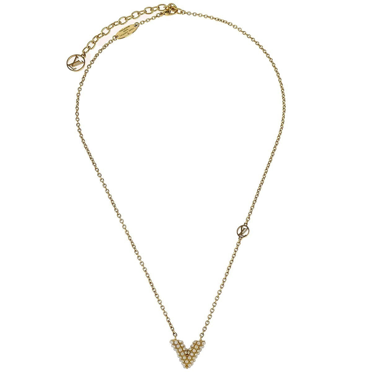 Louis Vuitton Essential V Perle Necklace Metal With Faux Pearls Gold Gold_Plated Necklace Jewelry (Pre-Owned)