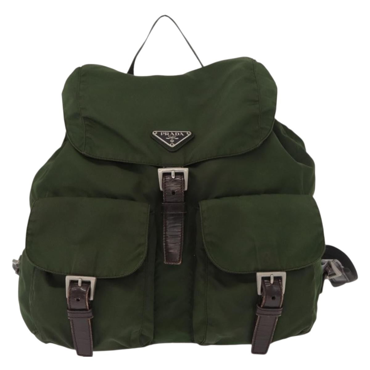 Prada Double Front Pocket Backpack Tessuto Khaki Nylon Backpack Bag (Pre-Owned)