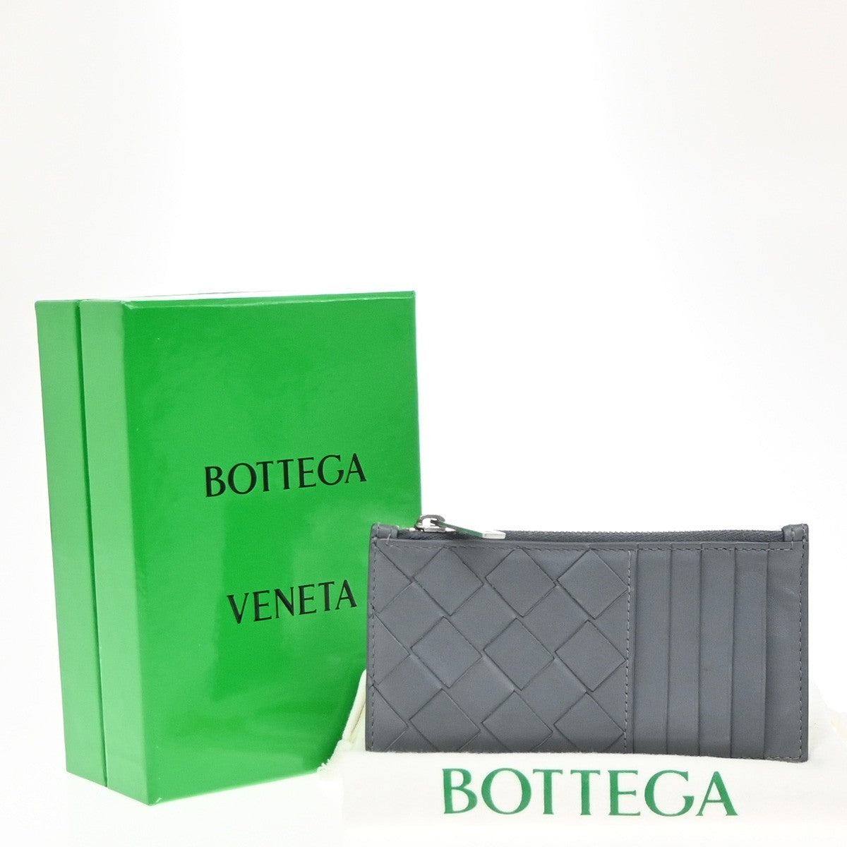 Bottega Veneta Zipped Card Holder Intrecciato Leather Gray Leather Wallets Accessory (Pre-Owned)